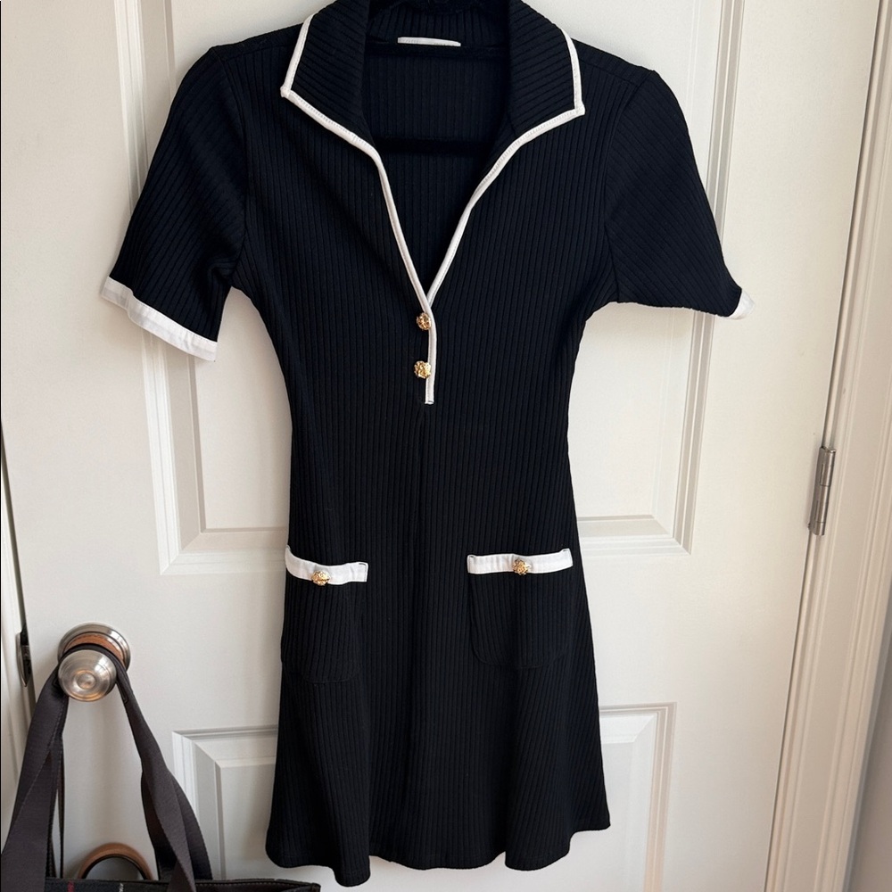 Zara Black Mini Polo Dress with White Trim